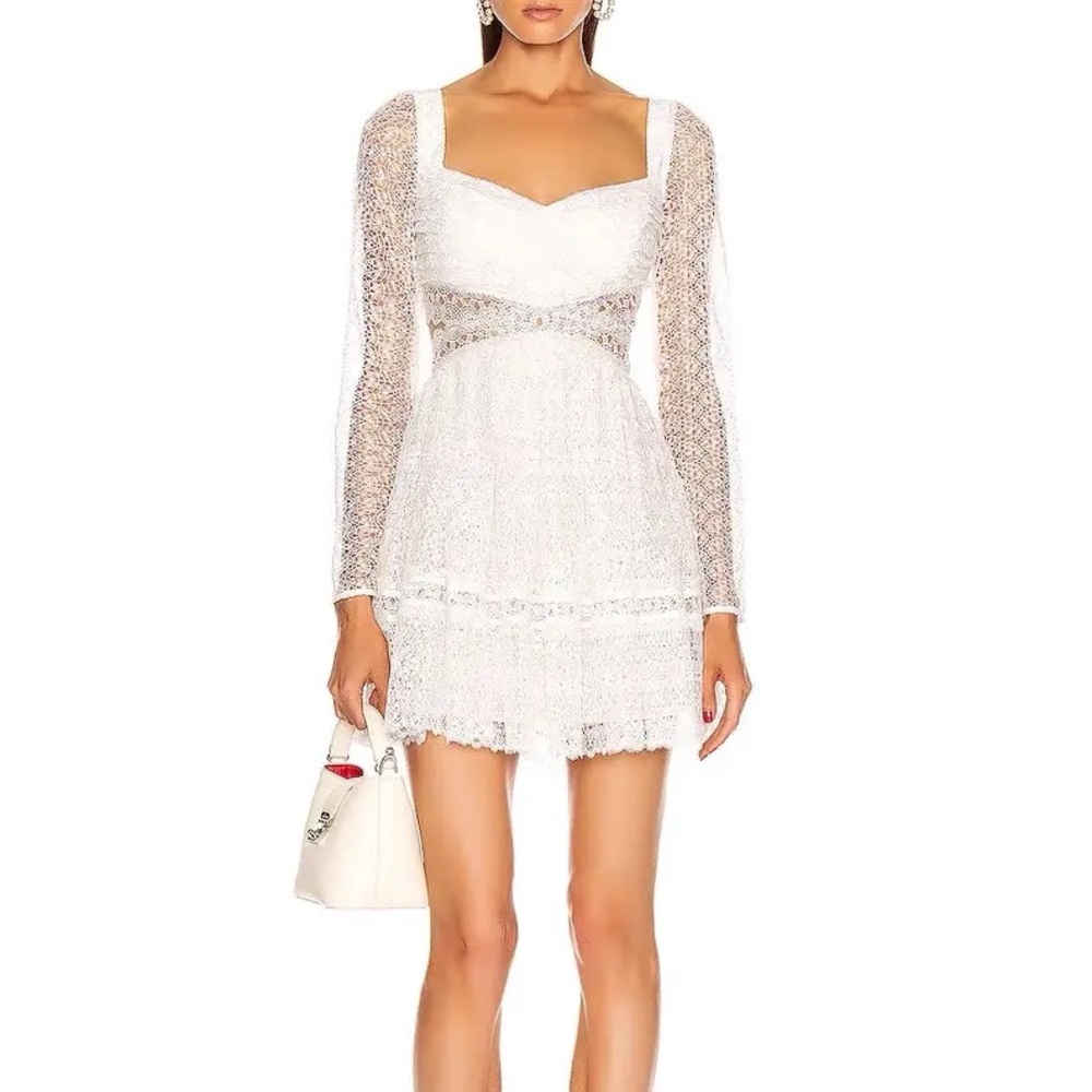 Self-Portrait Women Lace Mini Dress Hollowed out Long Sleeve Mini Dress